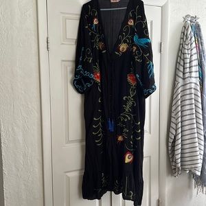5 Star ⭐️ Favorite Boho Embroidered Hearts Magic Kimono Long Maxi Gown In black